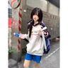 棉致美式復古連帽衛衣女春秋季2025新款小個(gè)子撞色寬松休閑上衣外套 K01016白灰色【常規高品質(zhì)37.5】 L 100-115斤 曬單實(shí)拍圖