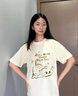一寸相思純棉杏色短袖t恤女2025新款爆款夏季時(shí)尚貓咪卡通印花上衣體恤潮 杏色-小貓與字母 XL (110-125斤） 曬單實(shí)拍圖