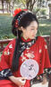 QBILY 紅色絨花邊夾 古風(fēng)發(fā)夾漢服新娘敬酒服頭飾珍珠流蘇簡約喜慶花朵 紅色絨花邊夾 曬單實拍圖