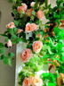 時(shí)鳥(niǎo)法式仿真綠植玫瑰吊蘭假花壁掛花藤家居客廳室內房間裝飾花墻植物 淺粉玫瑰+帶掛鉤（無(wú)飛盤(pán)） 曬單實(shí)拍圖
