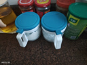 茶花調(diào)料盒圓形玻璃調(diào)味瓶家用廚房調(diào)味罐鹽罐調(diào)料罐調(diào)味盒調(diào)味料帶勺 藍(lán)色1個(gè)+綠色1個(gè) 曬單實(shí)拍圖