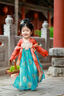 貝優(yōu)可古月家.花想容 漢服女童春秋兒童中國(guó)風(fēng)中秋古裝仙氣表演服連衣裙 上紅下藍(lán) 含披帛（袖子無(wú)珍珠） 110 曬單實(shí)拍圖