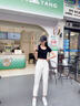 哈魯迪白色牛仔褲女2025秋季新款小個(gè)子穿搭配矮顯高老爹哈倫褲長(cháng)褲子女白色M （95-105斤） 曬單實(shí)拍圖