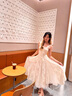 GJFDGood Job【清風(fēng)花朵】法式千金高級感吊帶連衣裙薄紗方領(lǐng)生日禮服 淺杏色 M 曬單實(shí)拍圖