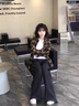 棉致美式復古格子高腰直筒褲子女秋冬季新款寬松小個(gè)子垂感休閑闊腿褲 A575深灰色【常規高品質(zhì)】 L 106-120斤 曬單實(shí)拍圖