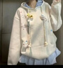 燦圖美式刺繡小熊格紋連帽衛衣女秋冬季加絨寬松慵懶設計感休閑外套潮 白灰色 常規款 L 曬單實(shí)拍圖