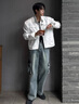 牧唯黑色cleanfit短款墊肩外套男感痞帥春秋季美式高街哈靈頓夾克 白色 XL [建議125-140斤] 曬單實(shí)拍圖