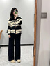 革曼孕婦春秋裝套裝2025時(shí)尚新款長(cháng)袖條紋針織孕婦外套遮肚上衣闊腿褲 黑色條紋開(kāi)衫外套 XL 曬單實(shí)拍圖