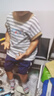 迷你巴拉巴拉【涼感抑菌】短袖套裝男女童寶寶夏日短袖短褲兩件套 藍白色調00481 110 曬單實(shí)拍圖