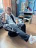 雅即（YAJI）北歐風單人沙發(fā)椅旋轉(zhuǎn)蛋殼椅子懶人沙發(fā)客廳臥室家用輕奢休閑躺椅 高級黑拼水墨枝花【公仔棉】 360°旋轉(zhuǎn)【承重力強 】 曬單實拍圖