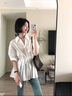 渝鼎福白色半袖襯衫女夏2025中長款氣質(zhì)高級系帶法式設計感致開衫上衣 白色M 曬單實拍圖
