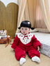 班喜迪嬰兒衣服秋冬裝嬰幼兒連體衣寶寶百天周歲禮服加絨哈衣冬季外出服 紅色 80cm 曬單實(shí)拍圖