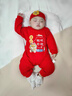 迪士尼（Disney）嬰兒連體衣夏季滿(mǎn)月一百天周歲寶寶衣服男孩紅色百日宴棉女套裝 長(cháng)袖大紅套頭茁壯成長(cháng) 不含帽子 73cm (13-17斤內) 曬單實(shí)拍圖