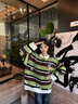 BJHG不計(jì)后果貓和老鼠聯(lián)名復(fù)古毛衣男款2025新款潮牌秋休閑條紋上衣女 草綠色 XL 曬單實(shí)拍圖