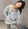 夏雨瑤美式復古外套女2025春秋新款潮牌撞色翻領(lǐng)寬松情侶夾克棒球服開(kāi)衫 藍色 M 建議100-115斤 曬單實(shí)拍圖