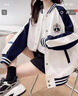 Jret棒球服外套女2025韓版拼色百搭新款寬松學(xué)生字母加絨外套上衣ins 藏藍(lán)色 M [建議85-105斤] 曬單實(shí)拍圖