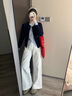 艾珠兒（Aizhuer）休閑褲女裝2025秋季學(xué)院小香風(fēng)針織開衫褲子女韓系穿搭一整套裝 藍(lán)色假兩件上衣+褲子 M 曬單實拍圖