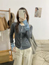Olrain歐芮兒通勤百搭撞色拼接假兩件毛織開衫女秋季2025新款上衣 深灰色 XL 曬單實拍圖