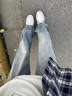 魯雅爾高街vibe閃電紋牛仔褲男春秋季美式漸變褲子cleanfit彎刀微喇長褲 藍(lán)色 XL 曬單實(shí)拍圖