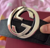 GUCCI古馳互扣式雙G搭扣腰帶4厘米寬[七夕禮物] 黑色/灰色 95cm 曬單實(shí)拍圖