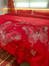 水星系列家紡婚慶A類(lèi)全棉純棉長(cháng)絨棉四件套大紅刺繡被套床單結婚陪嫁床品 琉璃蝶夢(mèng)-喜慶紅 1.8床單款四件套：被套配200*230 曬單實(shí)拍圖