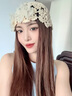 LZJV珍珠花朵蕾絲帽2025夏季新款女手工鉤針編織鏤空百搭包頭堆堆帽子 米色均碼（54-59cm） 曬單實(shí)拍圖