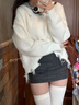 VEOX毛衣女針織衫女2025新款秋季軟糯V領(lǐng)長(cháng)袖vintage美拉德穿搭上衣 白色 M 【90-105斤】 曬單實(shí)拍圖