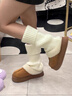雅鹿白色針織襪套女冬季加厚保暖腿套純色小腿襪配雪地靴堆堆襪 【1雙】奶白色 均碼 曬單實(shí)拍圖