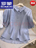 羅蒙高端亞麻半袖襯衫女裝夏季純色時(shí)尚休閑襯衣寬松顯瘦輕薄棉麻上衣 高檔品牌藍色+女裝十大品牌 XL 建議115-130斤 曬單實(shí)拍圖