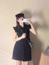 她芙（tafu）品牌女裝法式連衣裙女小個子2025夏新款荷葉邊遮肚顯瘦減齡小黑裙 黑色 M 曬單實拍圖