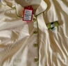 貓人女士睡衣女100%純棉防螨抑菌簡(jiǎn)約清新開衫情侶家居服淡黃色XL 曬單實(shí)拍圖