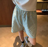 冉藝嵐同款格子睡褲女夏薄款居家懶人直筒闊腿休閑短褲外穿寬松 743綠色 S 曬單實拍圖