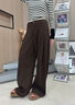棠暖棕色毛呢闊腿褲女春秋季2025新款醋酸秋冬松弛感彎刀褲休閑長褲子 咖色 S 80-100斤 曬單實拍圖