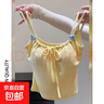 帶胸墊小吊帶背心女夏秋2026新款黃色外穿多巴胺短款內搭無(wú)袖上衣 黃色 M 曬單實(shí)拍圖