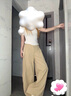 讓霧卡其色褲子女休閑褲秋季2025新款寬松闊腿褲長(cháng)褲垂墜感慵懶風(fēng)洋氣 卡其色垂感闊腿褲 M 【建議90-105斤】 曬單實(shí)拍圖