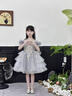 思妙星女童晚禮服大童高端輕奢小眾女孩絕美公主裙兒童主持人鋼琴演出服 銀灰色短款_01 100 曬單實(shí)拍圖