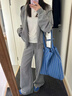 溫格芳 衛(wèi)衣女運動服套裝2025春秋新款韓版減齡連帽開衫休閑時尚兩件套 灰色外套+褲子 M 曬單實拍圖