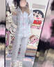 JIOESC睡衣女春秋季長袖云朵棉2025新款可愛卡通kitty貓家居服兩件套裝 藍格Kitty貓 L 【100-120斤】 曬單實拍圖