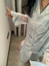 真絲睡衣女春秋甜美公主高級感蕾絲家居服生日禮物高級感禮盒裝 清新藍【長(cháng)袖+長(cháng)褲】 XL 120-140斤 曬單實(shí)拍圖