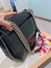 PECO城市系列嬉皮包鏈條斜挎包黑色真皮油蠟皮百搭方包女包生日禮物 中號經(jīng)典黑頭層油蠟牛皮 現貨 曬單實(shí)拍圖