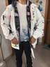 NASA LIKE官方潮牌美式假兩件外套男春秋季涂鴉夾克情侶棒球服工裝沖鋒上衣 白色 XL 曬單實拍圖