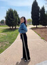 班尼路（Baleno）條紋拼接闊腿褲女2025年春秋季新款時尚潮流寬松舒適百搭休閑長褲 曬單實拍圖