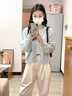 妍莉芬（yanlifen）休閑褲女2025年秋裝新款藍色毛衣外套女裝春秋套裝針織衫衣服褲子 三件套 55/60kg/L 曬單實拍圖