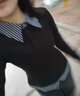 初語T恤女2025秋季新款長(zhǎng)袖修身拼接格紋黑色假兩件顯瘦上衣 黑色 XL 曬單實(shí)拍圖