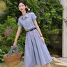 【送腰帶】文藝氣質(zhì)藍色連衣裙女2025新款夏裝顯瘦連衣裙D1390 藍色 L 【110-120斤】 曬單實(shí)拍圖