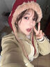 TUTORGOOSE韓系紅色綁帶雷鋒帽女秋冬季新款顯臉小加厚保暖防寒毛絨護耳帽子 酒紅色 均碼(54-60cm) 曬單實(shí)拍圖