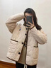 VEOX羽絨棉服女2025新款冬季韓國小熊刺繡葫蘆格加厚復古棉衣外套女 杏色 M 100以?xún)?曬單實(shí)拍圖