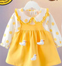 G.duck小黃鴨公主連衣裙女童套裝秋裝0-1歲6個(gè)月嬰兒衣服女寶寶春秋套裝 明黃色 圓點(diǎn)小鴨(白兔褲) 80 cm 曬單實(shí)拍圖