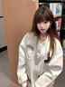 LDBE灰色小狗刺繡棒球服外套女2025新款秋季美式oversize寬松夾克上衣 白灰色【春秋薄款】 L 【100-120斤】 曬單實(shí)拍圖