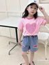 WVD國際品牌女童網紅炸街時髦牛仔短褲短袖2025新款洋氣夏季兒童寶寶夏裝套裝 粉紅色T恤+短褲 粉紅色T恤+短褲 100 CM 曬單實拍圖